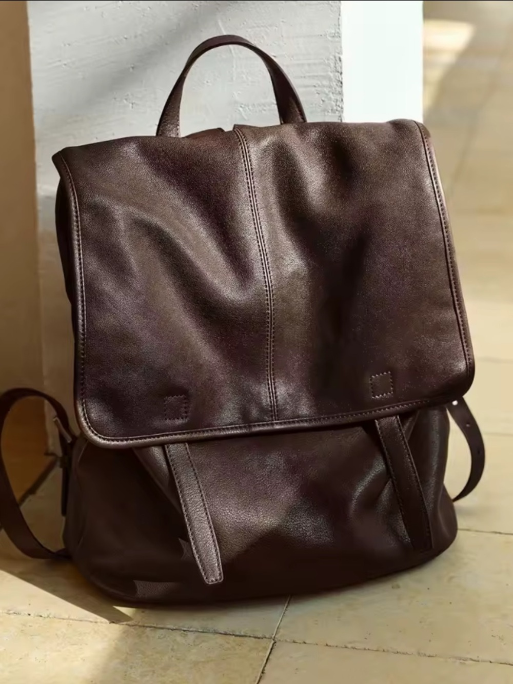 Classic Vegan leather Backpack in Dark Brown